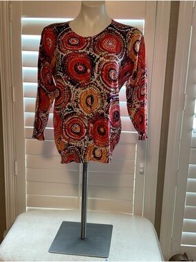 Joseph Red Multi-Color Circular Print Long Sleeve Top